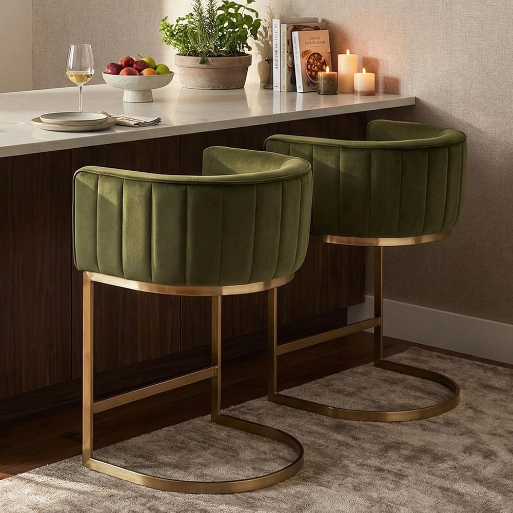 Home Bar And Counter - 24 Velvet Upholstered Counter Height Bar