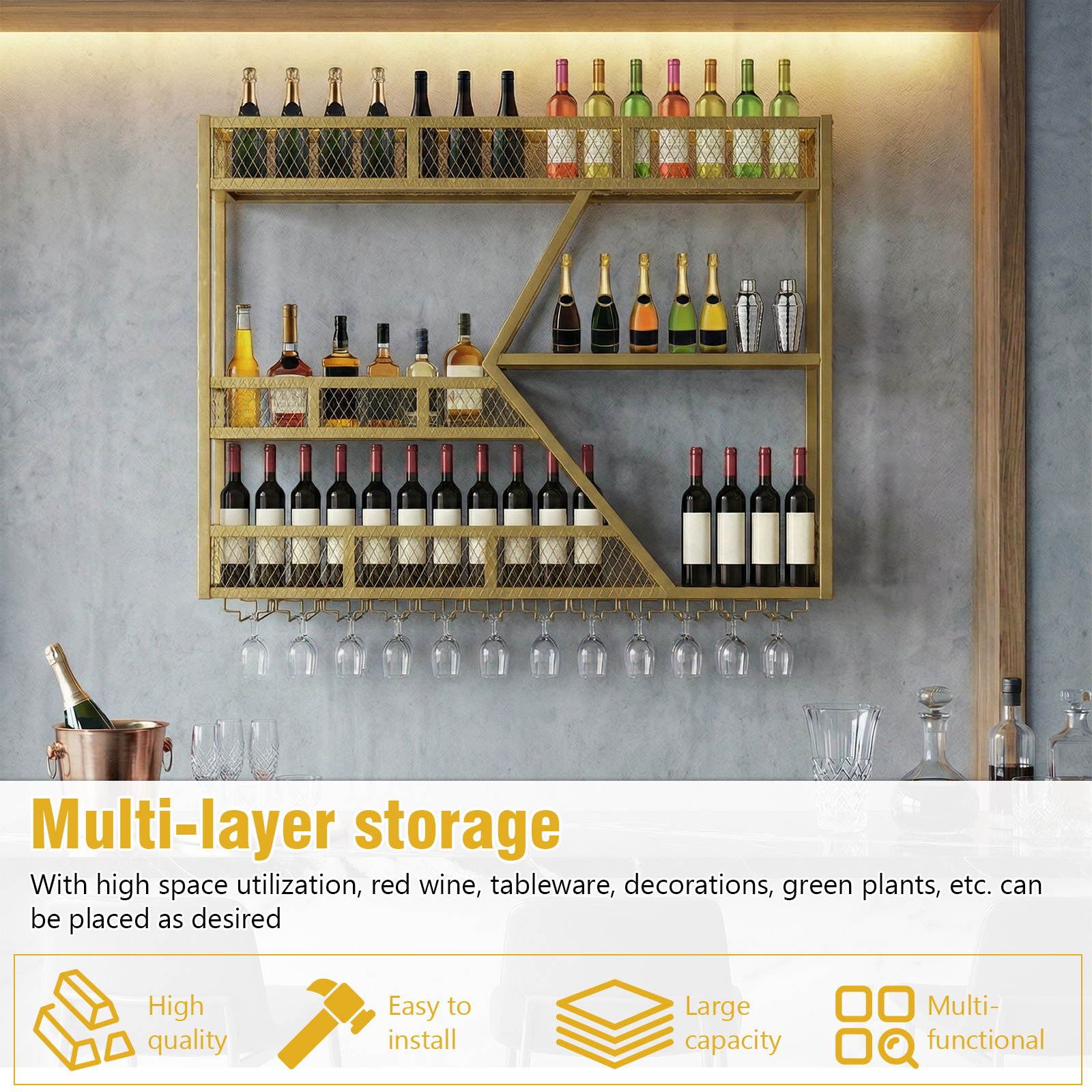 39in 3-Tiers Liquor Shelf Wall - Home Bar And Cabinet recension och pris