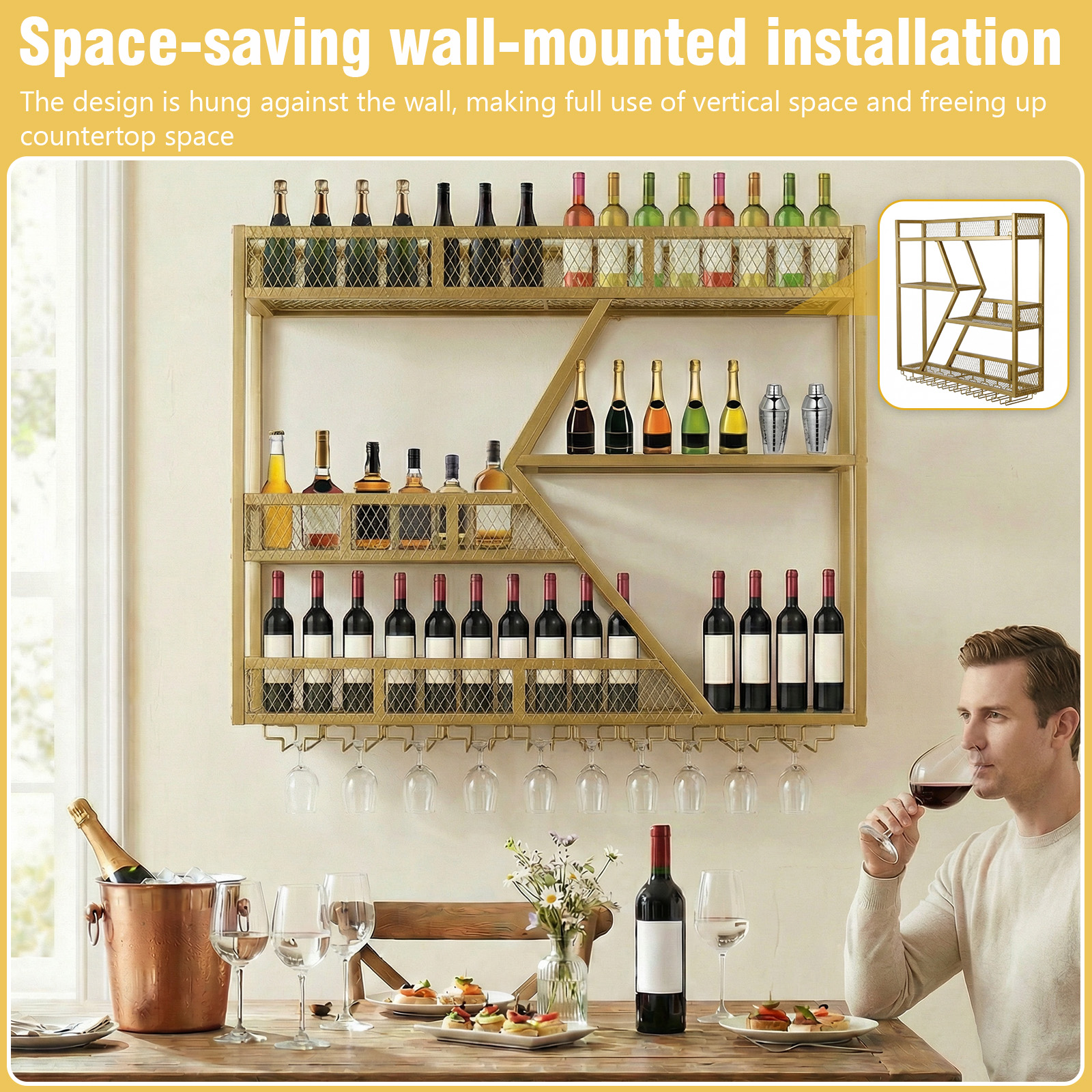 39in 3-Tiers Liquor Shelf Wall - Home Bar And Cabinet recension och pris