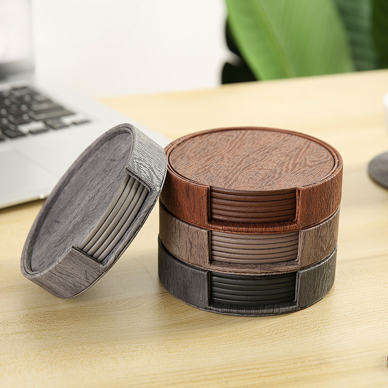 6 Wood Grain Leather Coasters  - Home Bar And Counter recension och pris