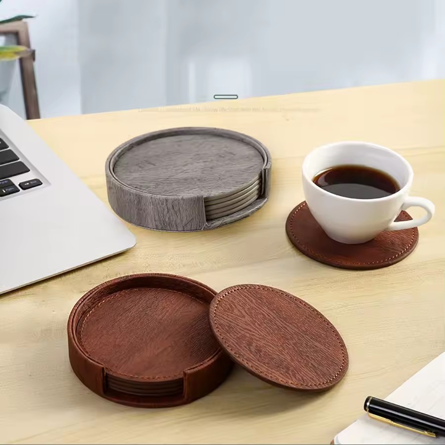 6 Wood Grain Leather Coasters  - Home Bar And Counter recension och pris