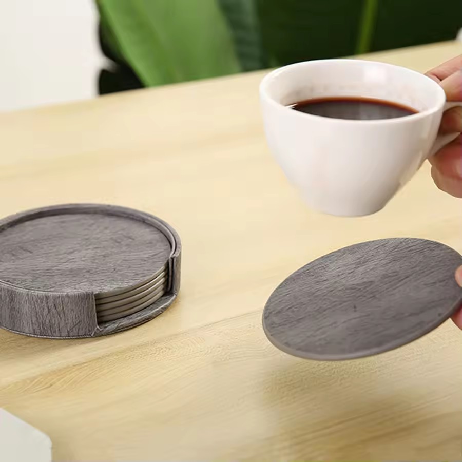 6 Wood Grain Leather Coasters  - Home Bar And Counter recension och pris