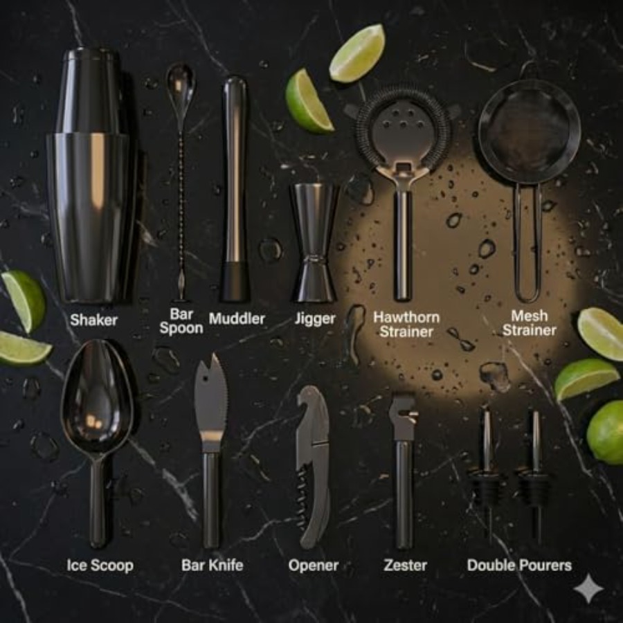 13-Piece Gunmetal Black Stainl - Boston Shaker Set recension och pris