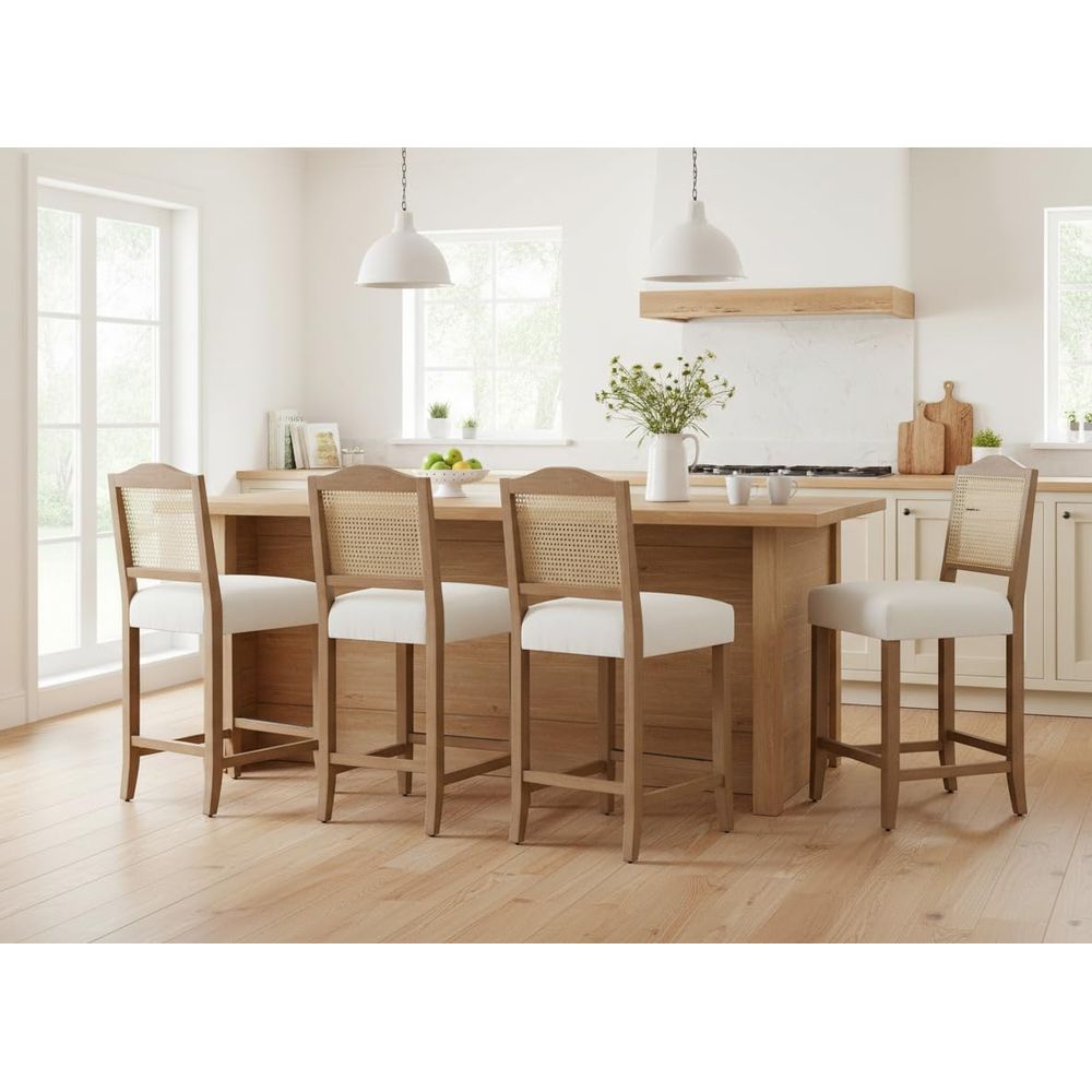 Set of 4 Linen Beige Cane Back - Home Bar And Counter recension och pris