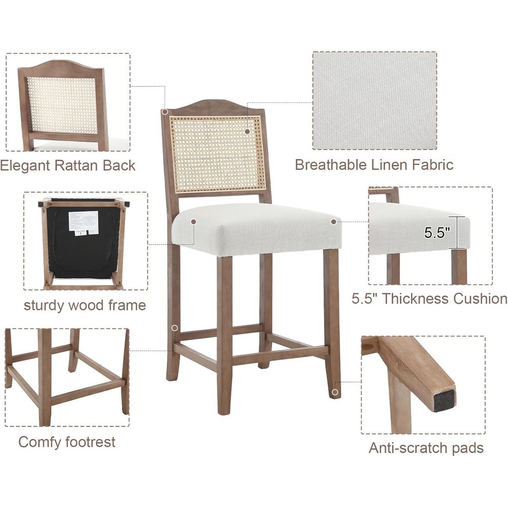 Set of 4 Linen Beige Cane Back - Home Bar And Counter recension och pris