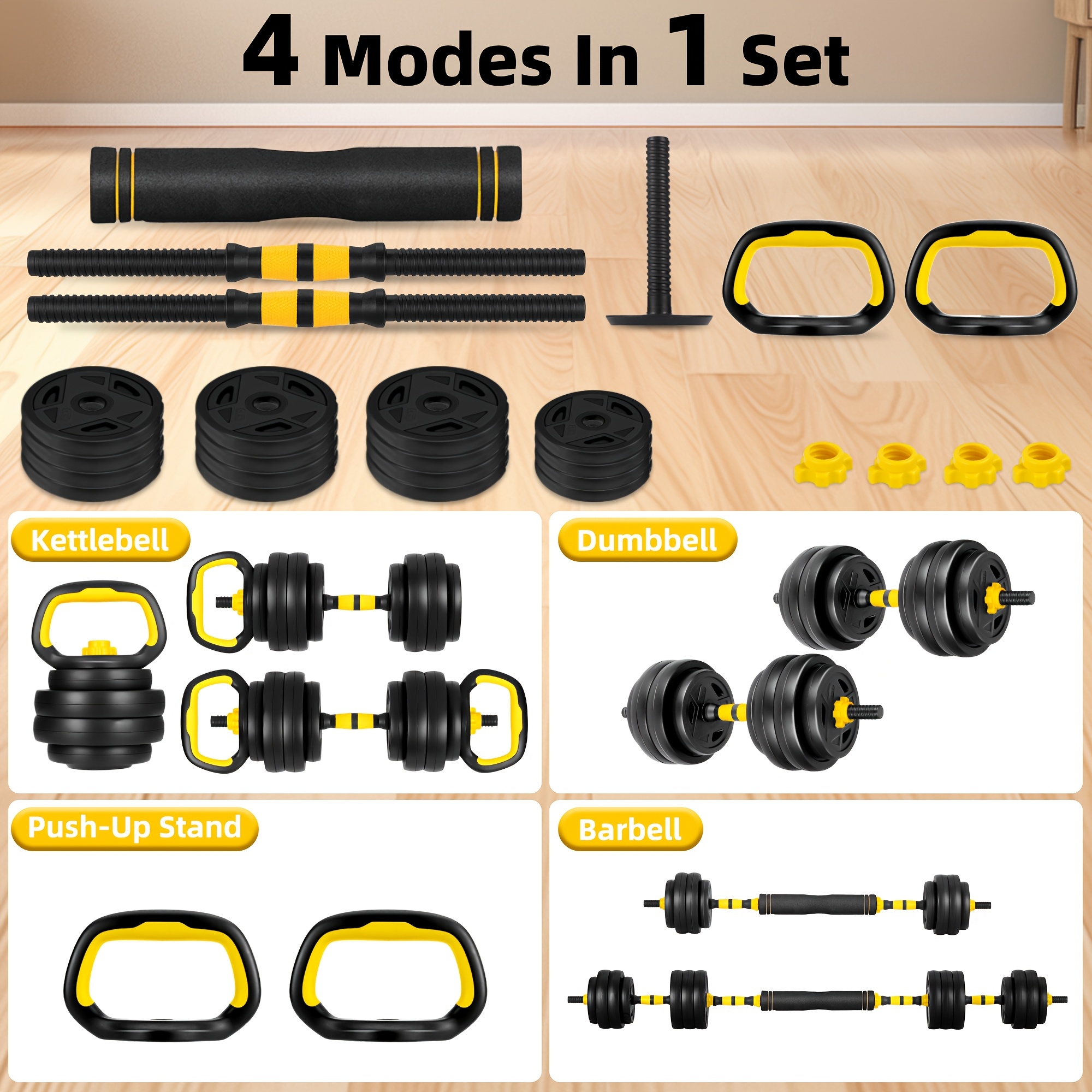 Yellow 4-in-1 Adjustable Dumbb - Home Bar Set recension och pris