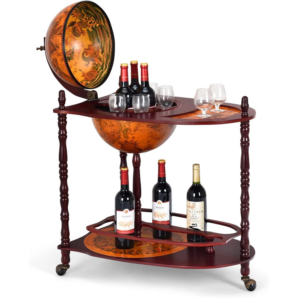 Vintage 34.5 Wheeled Globe Bar - Home Bar And Cabinet recension och pris