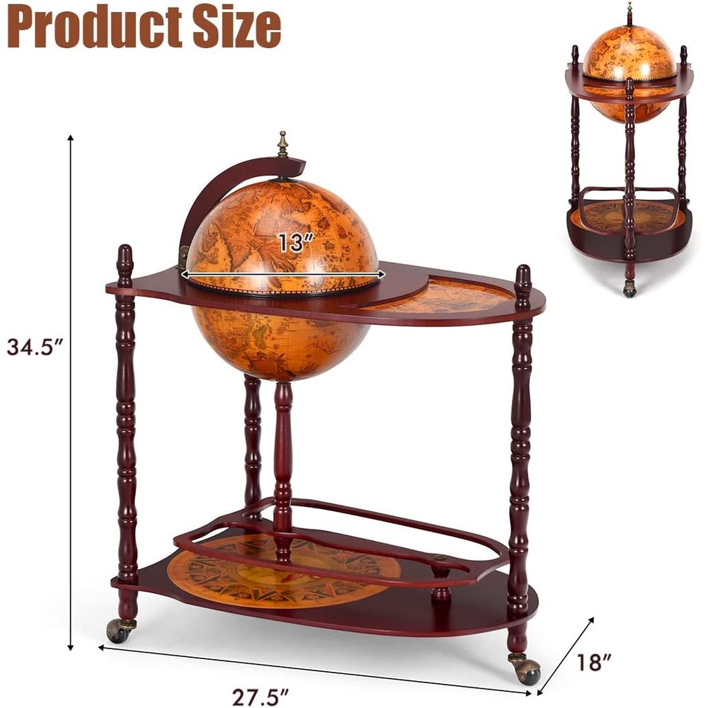 Vintage 34.5 Wheeled Globe Bar - Home Bar And Cabinet recension och pris
