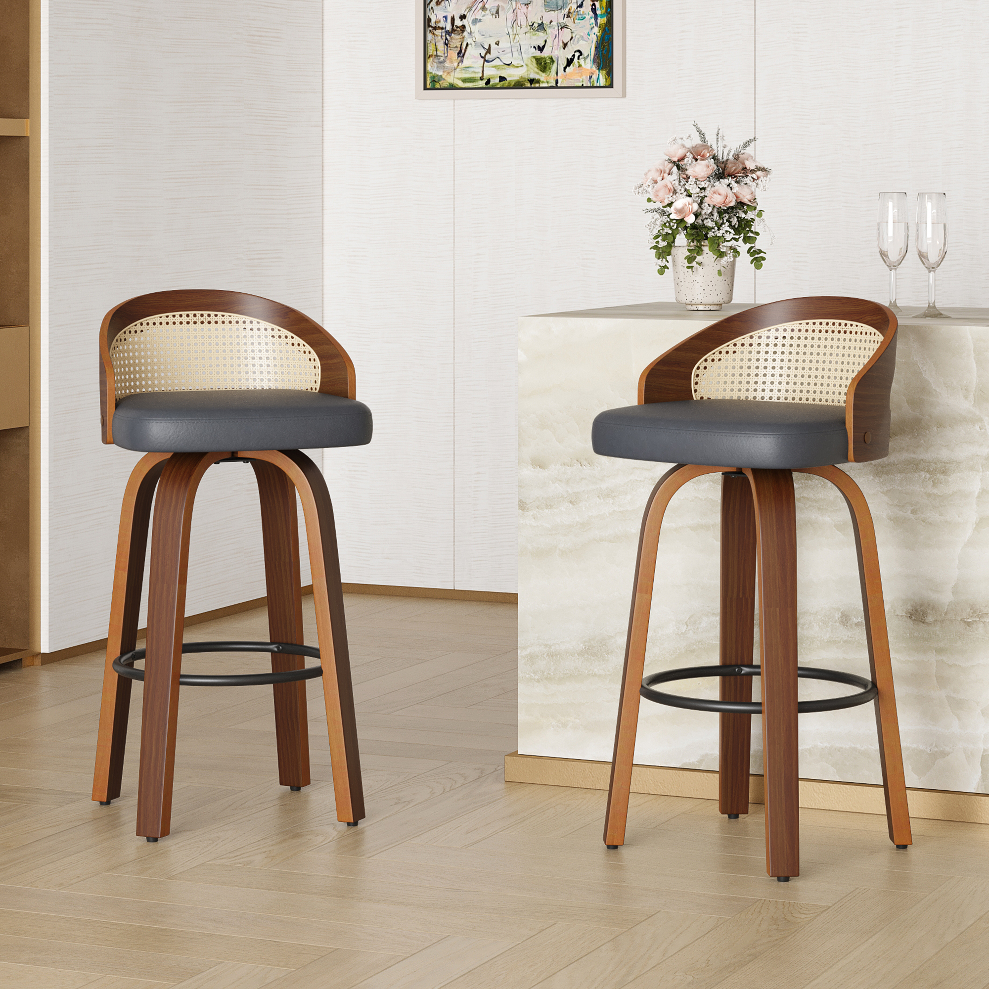 Set of 2 Swivel Bar Stools, Mo - Home Bar Lounge recension och pris